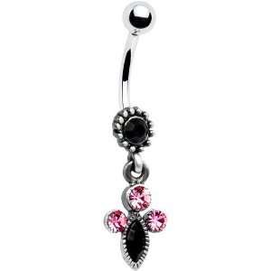  Antique Silver Pink Passionate Victorian Dangle Belly Ring 