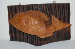 Japanese Hand Carved Wood Fish Sign  