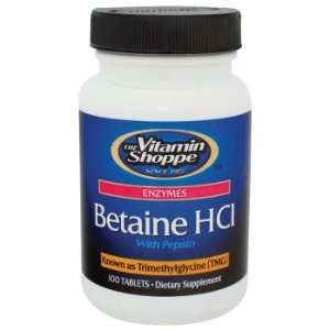  Vitamin Shoppe   Betaine Hcl With Pepsin, 100 tablets 