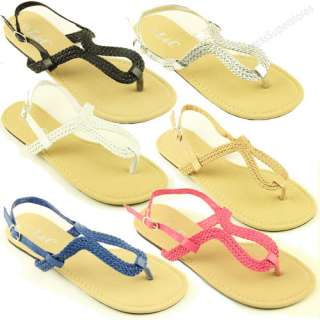 Womens Braided Gladiator Flat Sandals T strap Thong Flip Flops Style 