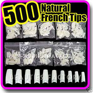 500 NATURAL FRENCH FALSE NAIL TIPS Acrylic Gel Fake 432  