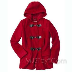   Wool Toggle Front Coat Hooded Red Warm Winter Jacket Sz Small  