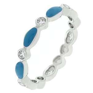   : White Gold Bonded Silver Blue Topaz Enamel CZ Stacker Ring: Jewelry