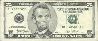 Five Dollar Bill Star bill Dl07858651 2003  
