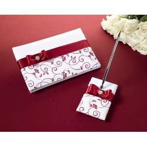  Red and White Guest Book and Pen Set