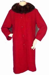 Vtg 50s Red Wool & MInk STROLLER COAT   LARGE  