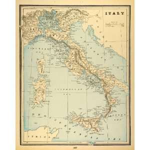 com 1893 Print Map Italy Adriatic Sea Tyrrhenian Mediterranean Sicily 