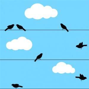  Vinyl Wall Decal   Birds on a Wire with Clouds