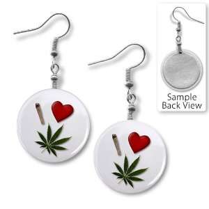  I HEART WEED Marijuana Pot Leaf Pair of 1 inch Dangle 