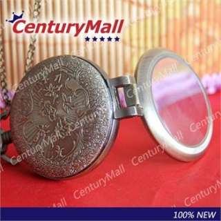 Antique Vintage Bronze Magnifier Quartz Pocket Watch Pendant Necklace 