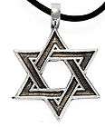 STAR OF DAVID Silver Pewter Pendant Leather Necklace items in 