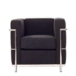  Le Corbusier Style LC2 Armchair in Dark Gray Wool