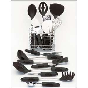 Maxam 17pc Kitchen Tool Set with wire basket holder:  