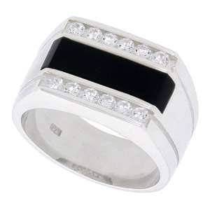   Silver Mens Black Onyx Ring, w/ 12 Cubic Zirconia Stones 12 Jewelry