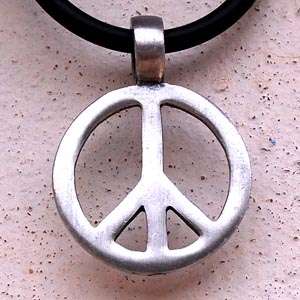 Peace sign Silver Pewter Pendant w PVC Choker Necklace  