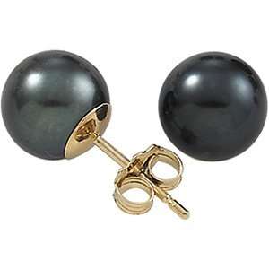  Akoya Black Pearl Earrings in 14K Yellow Gold: Jewelry