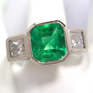 93ct SQUARE CUT AAAA+ FINE EMERALD and DIAMOND RING 18K WHITE GOLD 