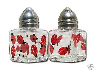 Hand Painted Glass LADYBUG Mini Salt & Pepper Shakers  