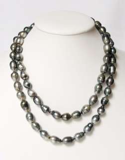 35 INCHES GENUINE NATURAL COLOR TAHITIAN BLACK PEARL NECKLACE   14K WG 