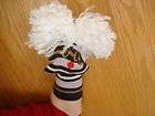 Creature sock puppet stripes white yarn hair stretchy f