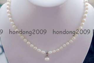 beautiful 6 7mm Rice Freshwater White Pearl Necklace 17 AA+  