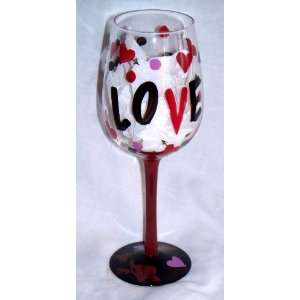    Love is in The Air Hand Painted Wine Glass