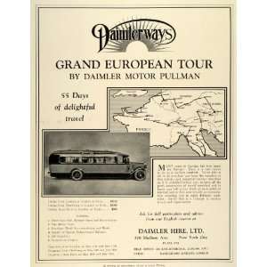  1930 Ad Daimler European Motor Tour Pullman Europe Map 