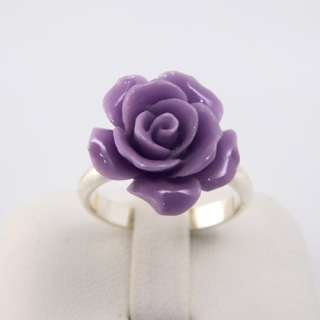 85g Violet Rose Flower 925 Sterling Silver Fashion Ring Sz7