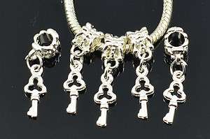 Set of 5 Key Silver Dangle Charms Fit European Bracelet #894  