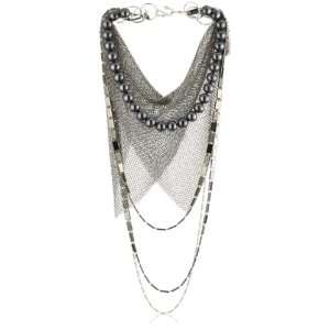   Apropos Multi Chain Swarovski Simulated Pearls Chainmail Bib Necklace