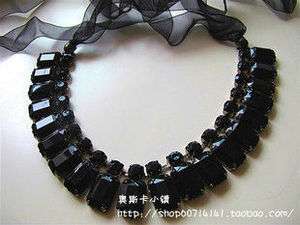 906 Korean fashion black jewel and lace necklace  