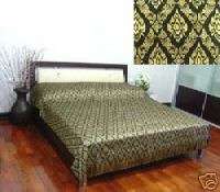 Thai SILK QUEEN Size / DOUBLE Bed BEDSPREAD Black/Gold  
