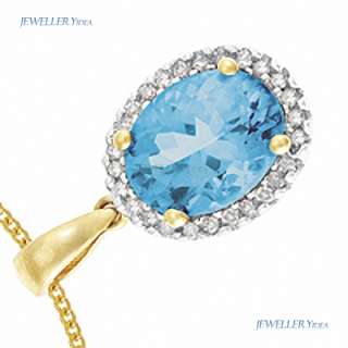 9ct Yellow Gold Cluster Pendant Diamond And Blue Topaz  
