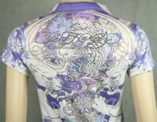 ED Hardy womens POLO whirlpool Tiger purple Lotus shirt  