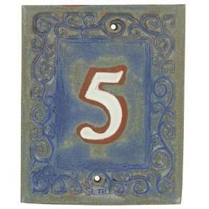   Swirl house numbers   #5 in blue fog & marshmallow