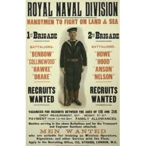 World War I Poster   Royal naval division. Handymen to fight on land 