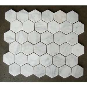   (Bianco Carrera) 2 Hexagon Mosaic Tile Honed   Marble from Italy