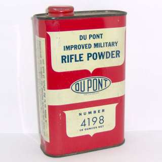 VINTAGE DUPONT IMPROVED MILITARY RIFLE POWDER No 4198 Empty GUNPOWDER 