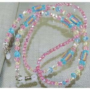   Pink & Blue Swarovski Crystals Eyeglass Holder Chain 