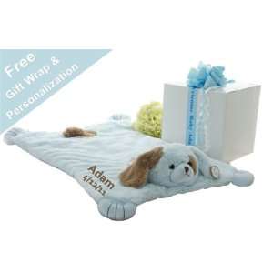  Personalized Waggles Puppy Belly Baby Blanket   Blue Baby