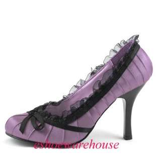 Adorable Round Toe Lace Bow Pleated Pumps Lilac Purple  