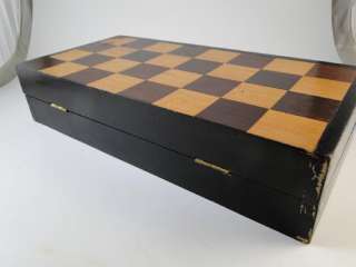 Vintage Chinese Hong Kong Ox Bone Carved Chess Set Game Board China 