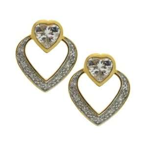    18k Over Sterling Silver Two Tone CZ Heart Earrings Jewelry
