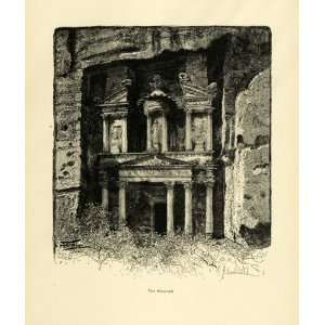  1890 Wood Engraving Al Khazneh Ancient Architecture Petra 