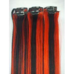  6 Pieces 20 Red Black Highlights Streaks Clip on in 100% 