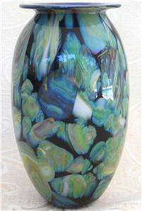Rare~ROBERT EICKHOLT ART GLASS~Blue Butterfly AGATE paperweight VASE 