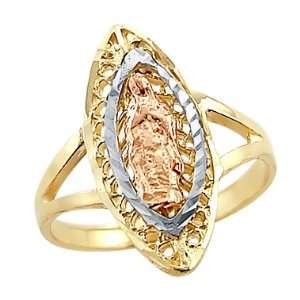   14k Tri Color Yellow White n Rose Gold Virgin Mary Ring: Jewelry