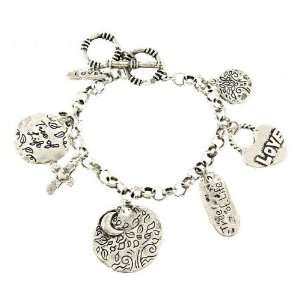 Antique Silver Tone Vintage Style Charm Bracelet with 7 Charms   7.5 