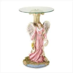   Angel Figural Glass Top Home Accent Side Table 