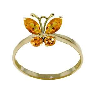  14k Solid Gold Citrine Butterfly Ring   Size 7.0 Jewelry